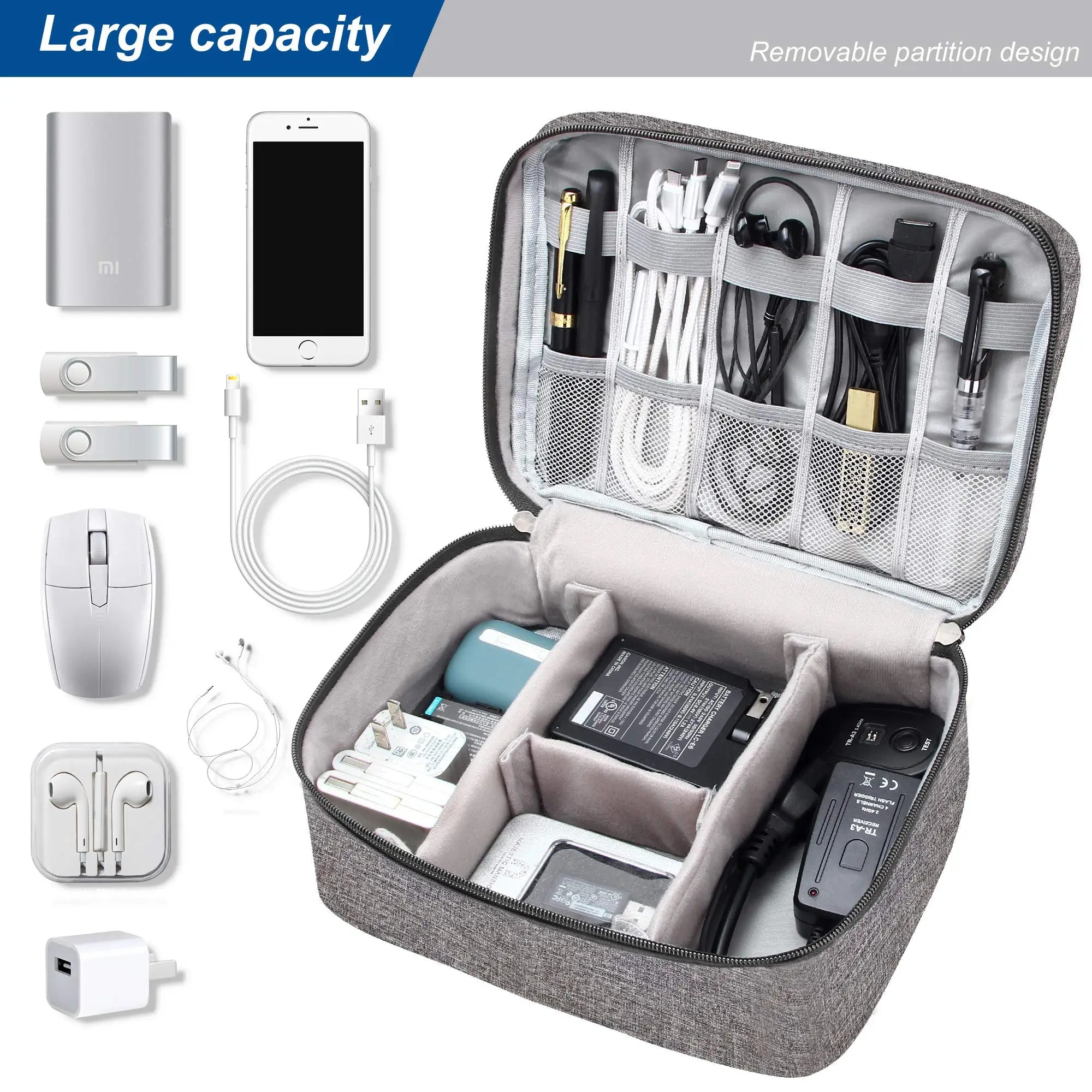 The Packt Wired waterproof cable organizer in Navy Blue — front view showing double-zip closure