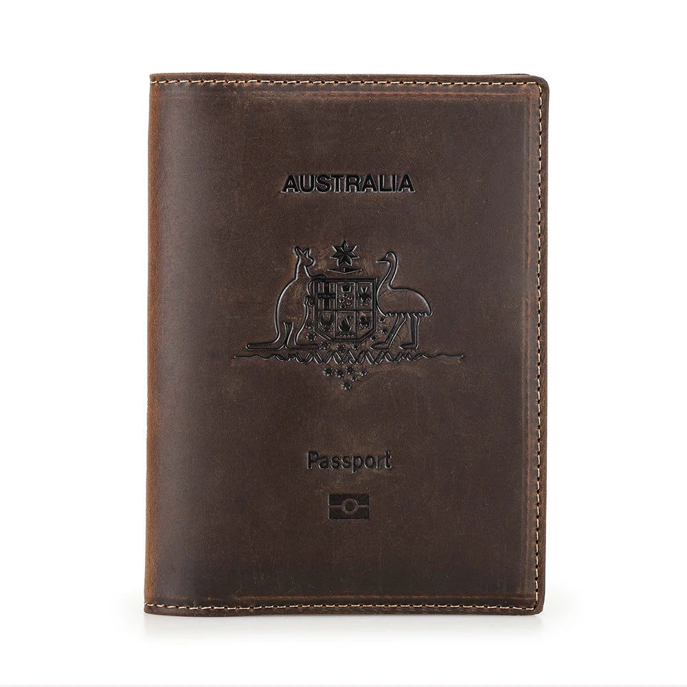 The Packt Passport leather texture close-up — full-grain cow leather construction