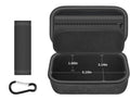 Black glasses carrying case with measurements, carabiner