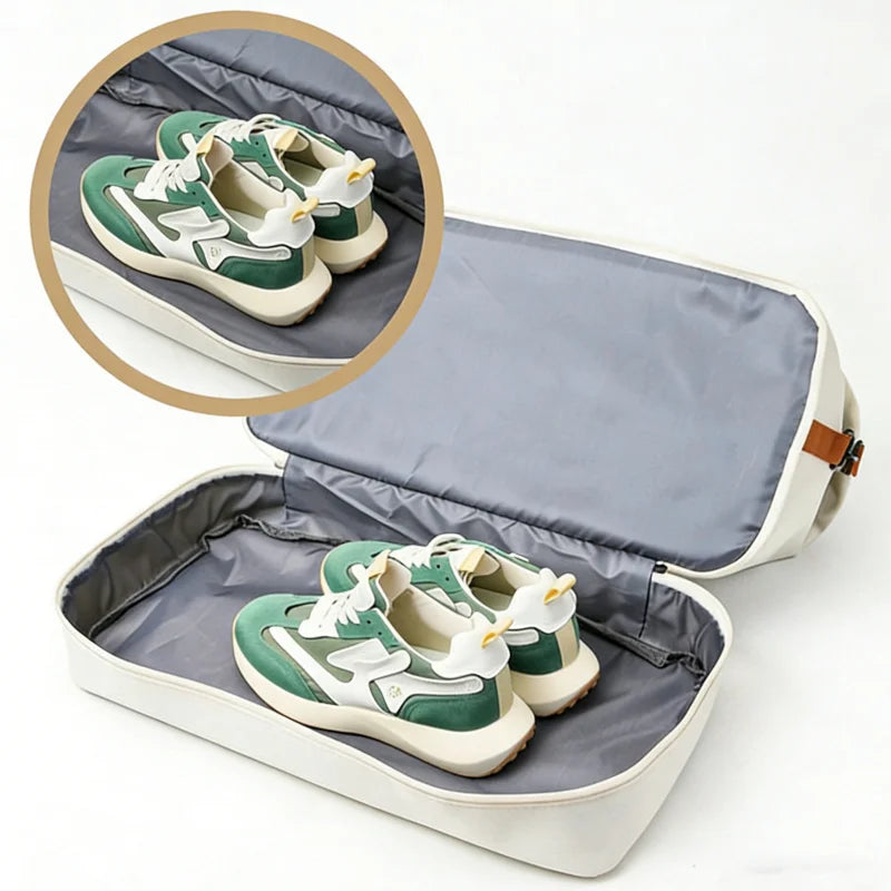 The Packt Weekender shoe compartment — sneakers stored separately from clean clothes