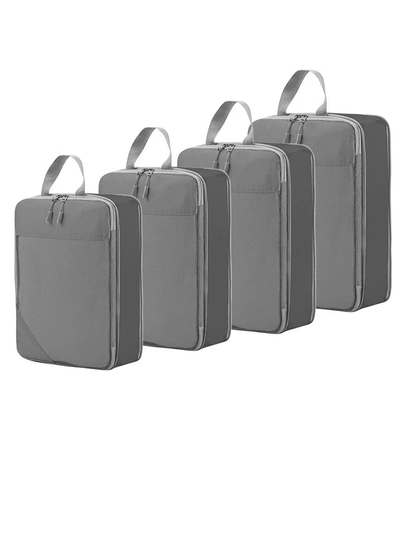 The Packt Cubes in all three colors — Black, Beige, and Grey travel packing cubes by Packt