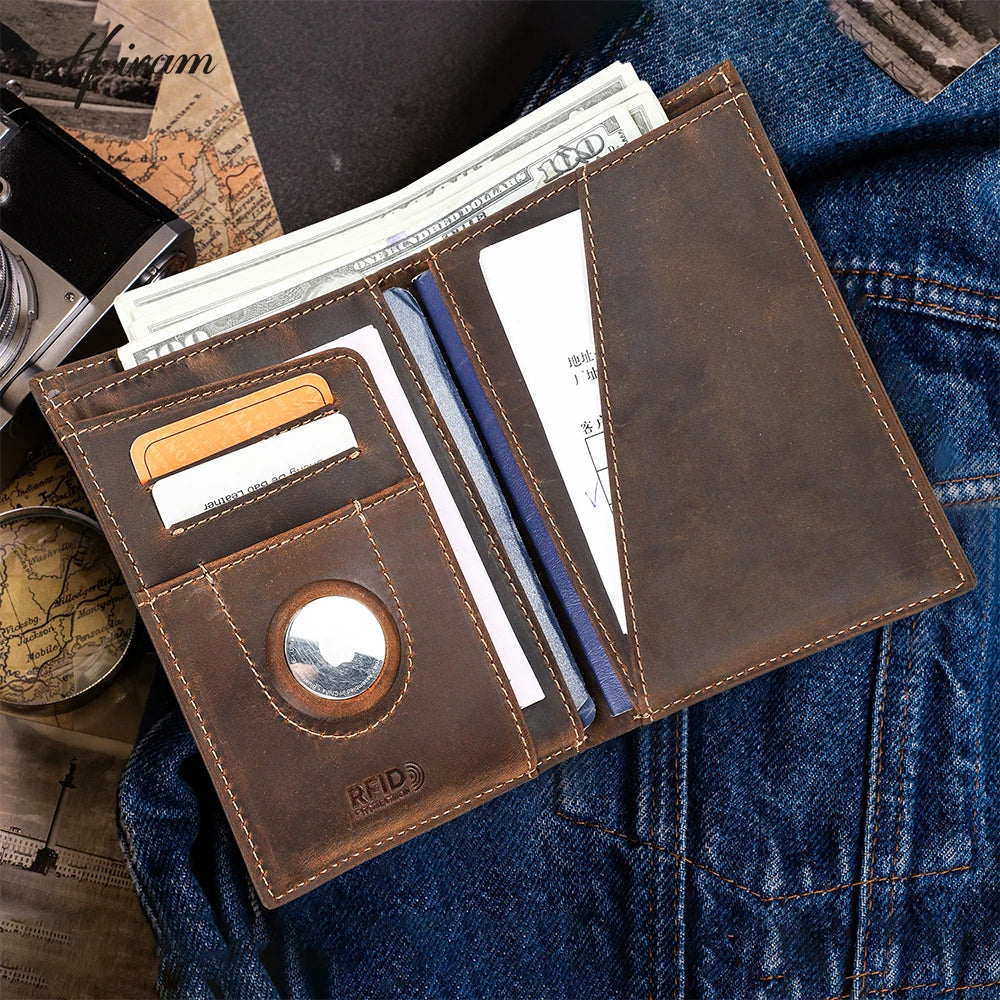 The Packt Passport — genuine leather RFID passport holder in brown, closed view