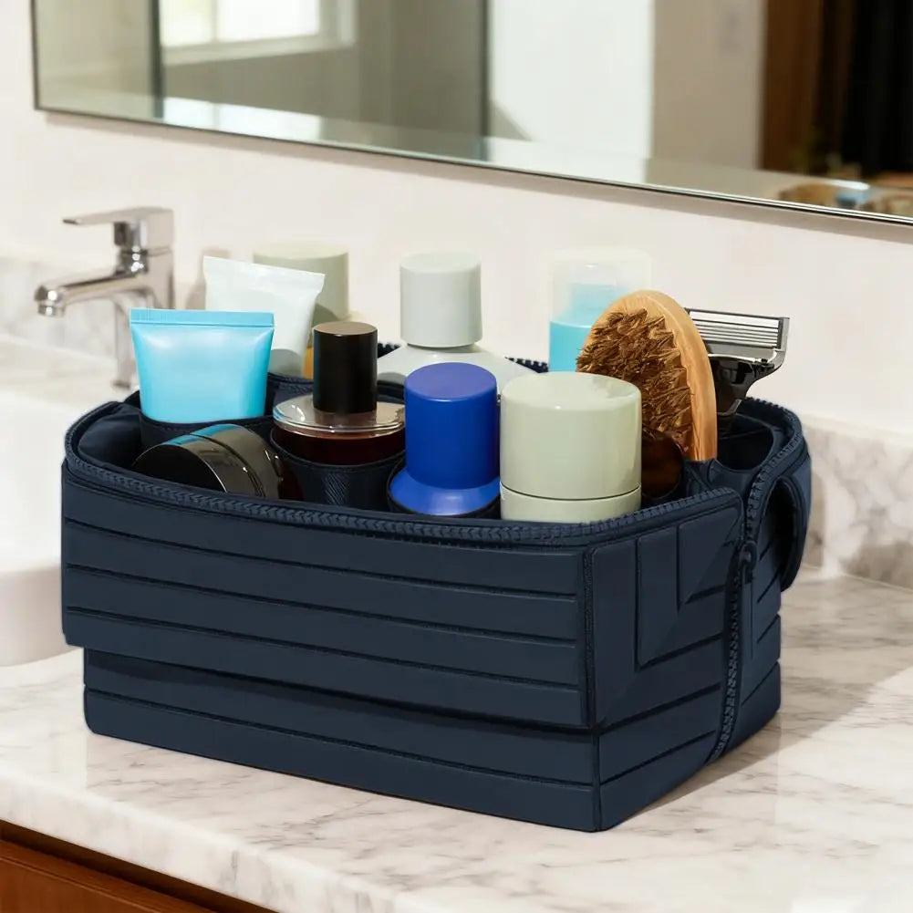 The Compackt Traveller — interior view showing products organised in no-spill compartments