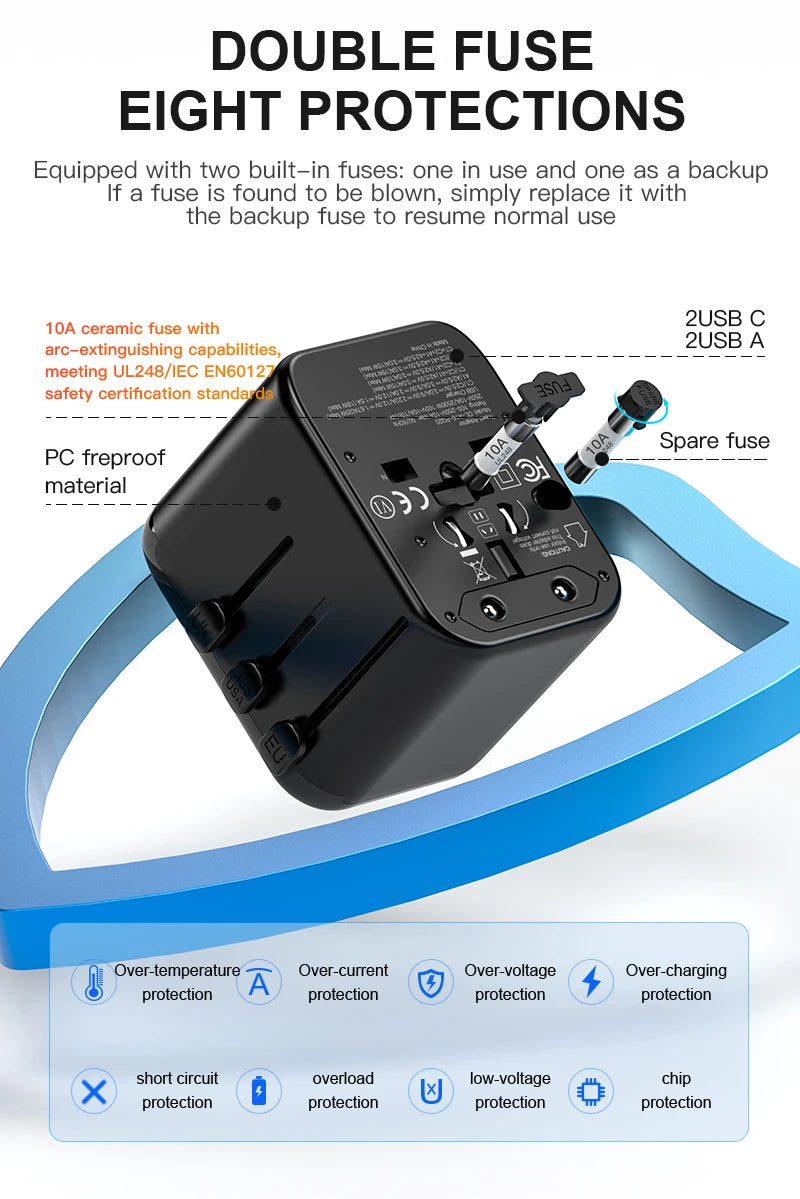 The Packt Charge folding plug detail — no loose parts, compact for packing