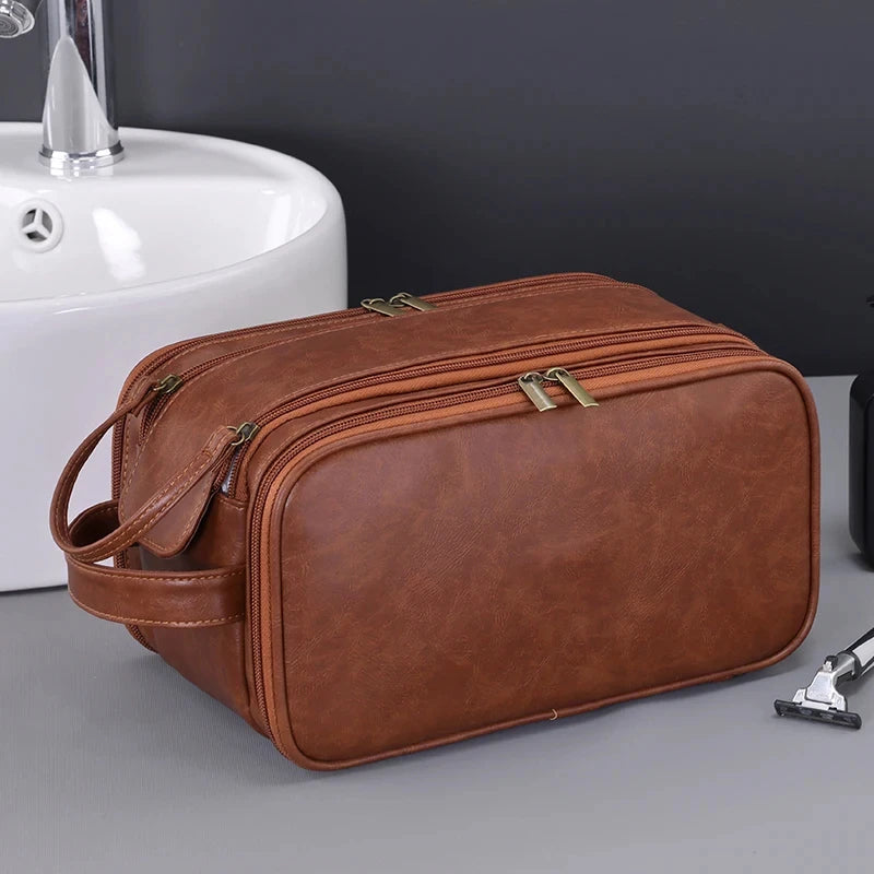 The Packt Kit travel toiletry bag in Brown — PU leather-look finish