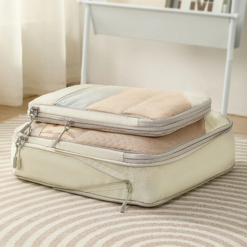 The Packt Cubes compression demonstration — reduces bulk so carry-on actually closes