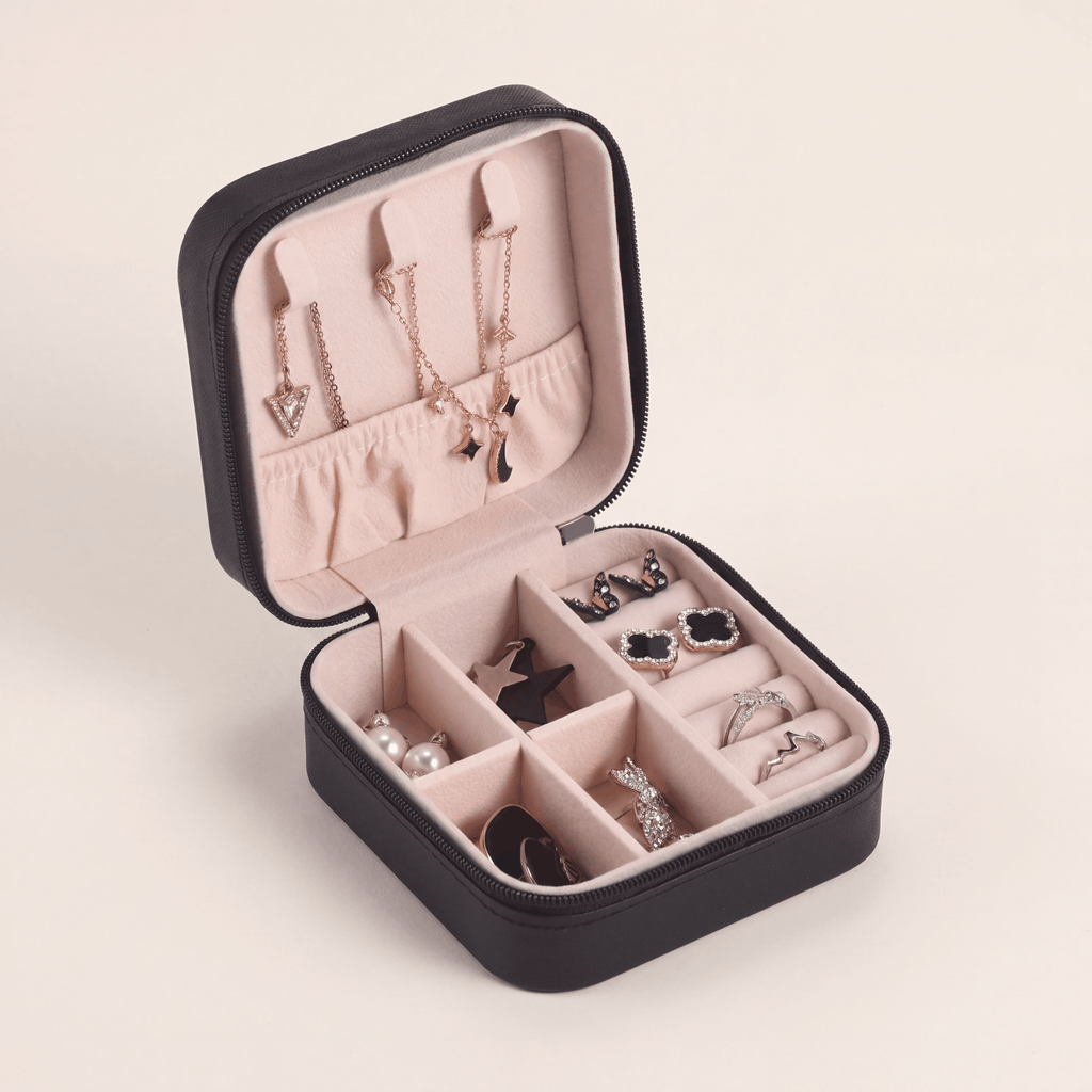 The Packt Jewels — compact hard-shell travel jewelry case for rings, earrings, and pendants
