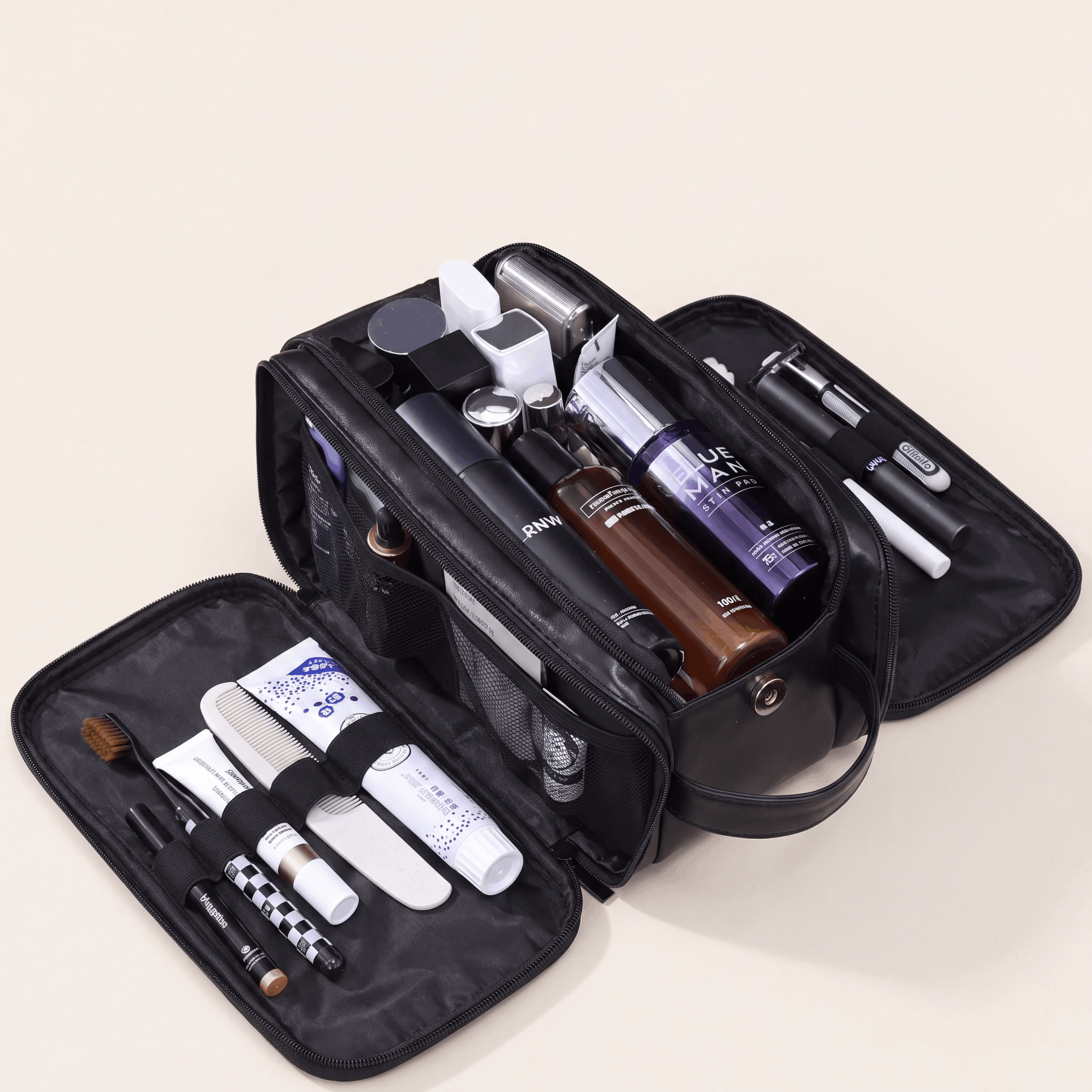 The Packt Kit — water-resistant travel toiletry bag with fold-out organizer panels