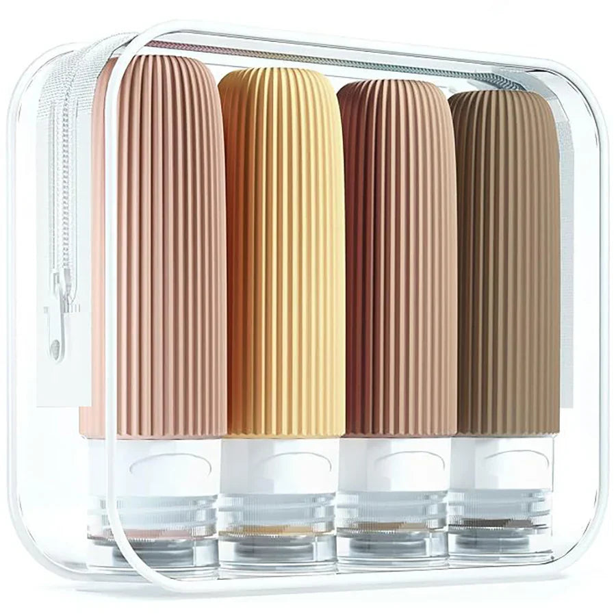 The Packt Refills in Tan — 4-pack 3oz leak-proof silicone travel bottles